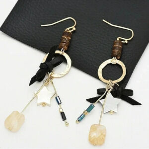 18k Citrine Dangle Earring Natural Stone Abalone